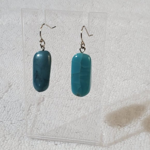 Turquoise Color Stone Dangle Earrings - Picture 3 of 3